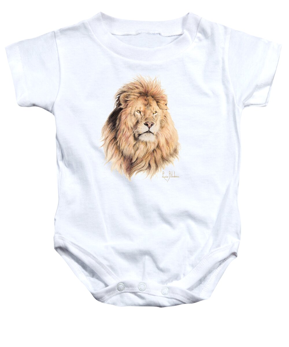 Lion Baby Onesie featuring the drawing Mufasa by Lucie Bilodeau
