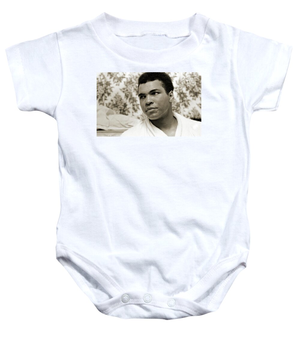 Sand Baby Onesie featuring the photograph Muhammad Ali portrait by Jan W Faul