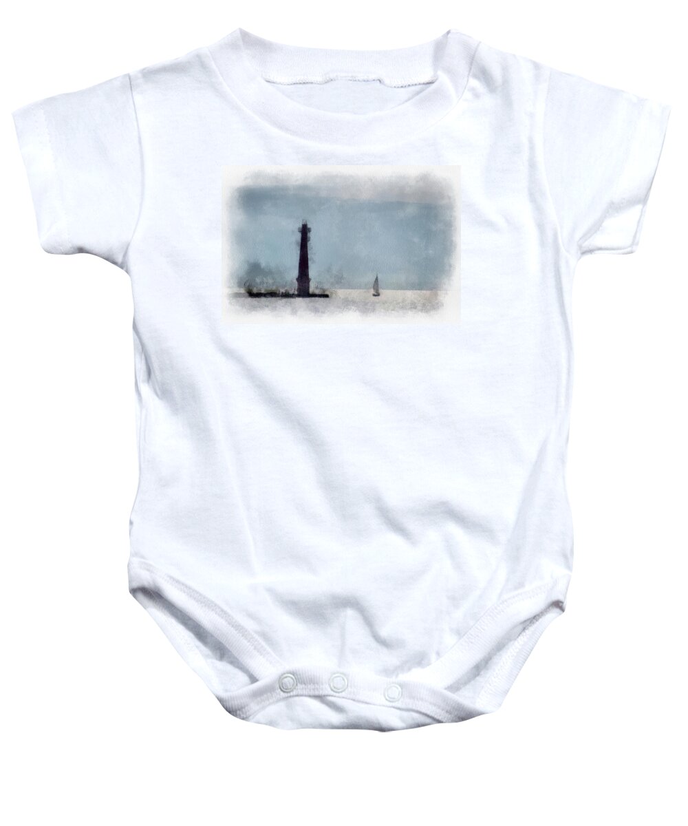 Muskegon Michigan South Breakwater Beacon Baby Onesie featuring the photograph Muskegon Michigan South Breakwater Beacon PA 02 by Thomas Woolworth
