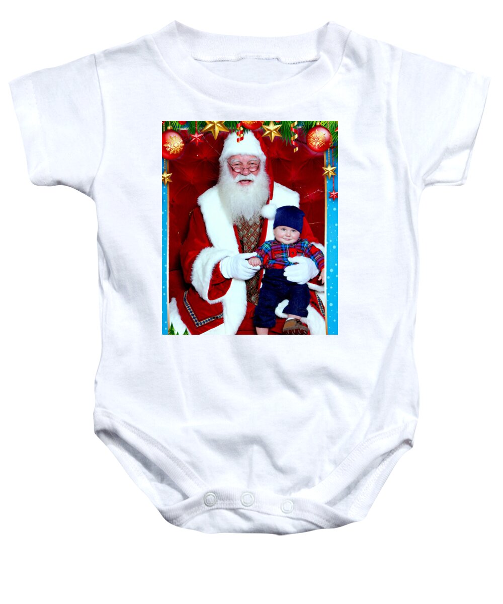 Rafael Salazar Baby Onesie featuring the digital art My First Christmas with Santa by Rafael Salazar