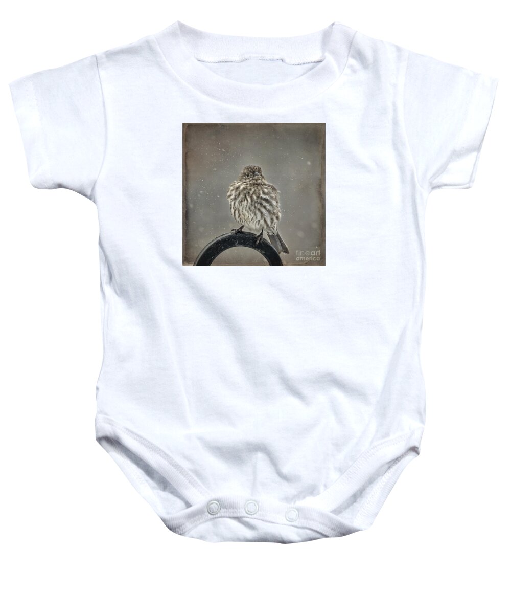 Wildlife Baby Onesie featuring the photograph My Winter Sparrow by Janice Pariza