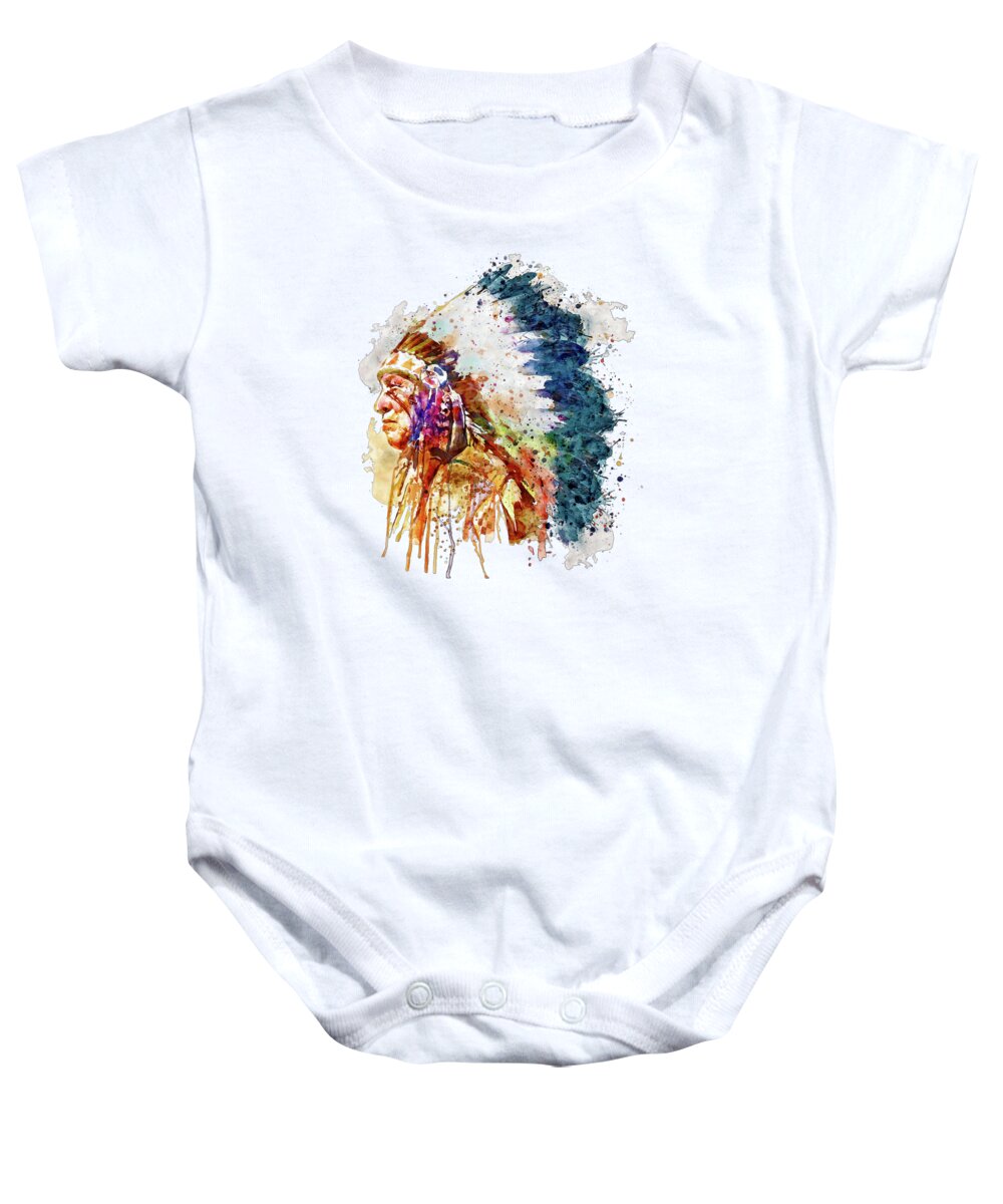 Native American Baby Onesie featuring the painting Native American Chief Side Face by Marian Voicu