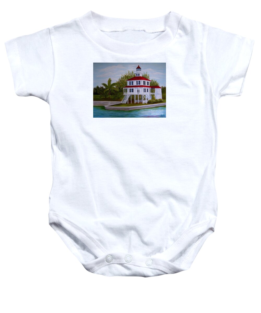Lighthouse Baby Onesie featuring the painting New Canal Lighthouse by Valerie Carpenter