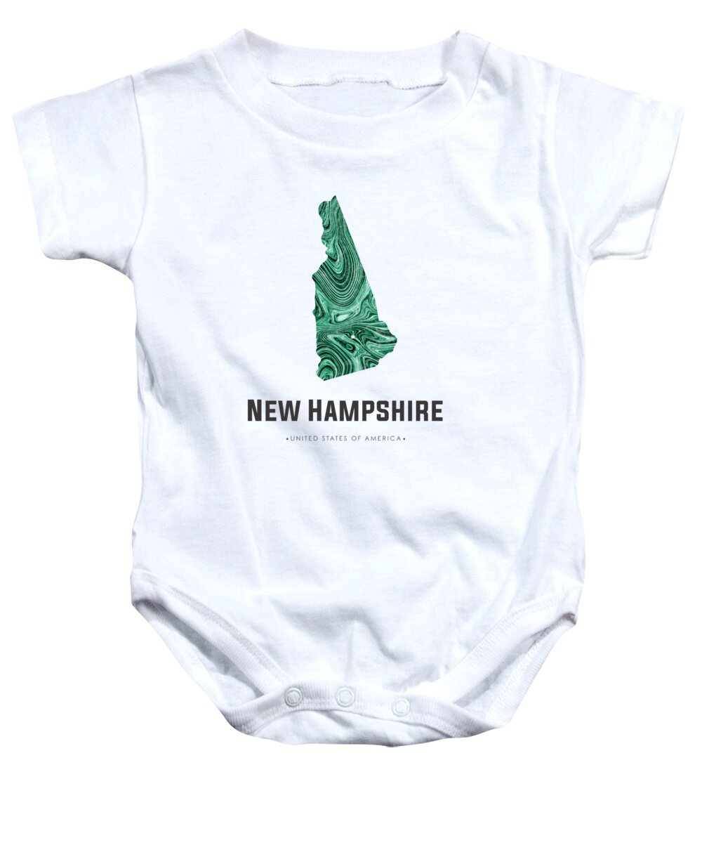 New Hampshire Baby Onesie featuring the mixed media New Hampshire Map Art Abstract in Blue Green by Studio Grafiikka
