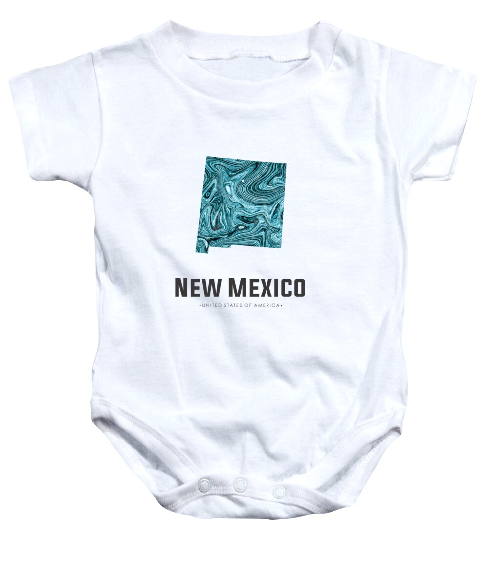 New Mexico Baby Onesie featuring the mixed media New Mexico Map Art Abstract in Blue by Studio Grafiikka