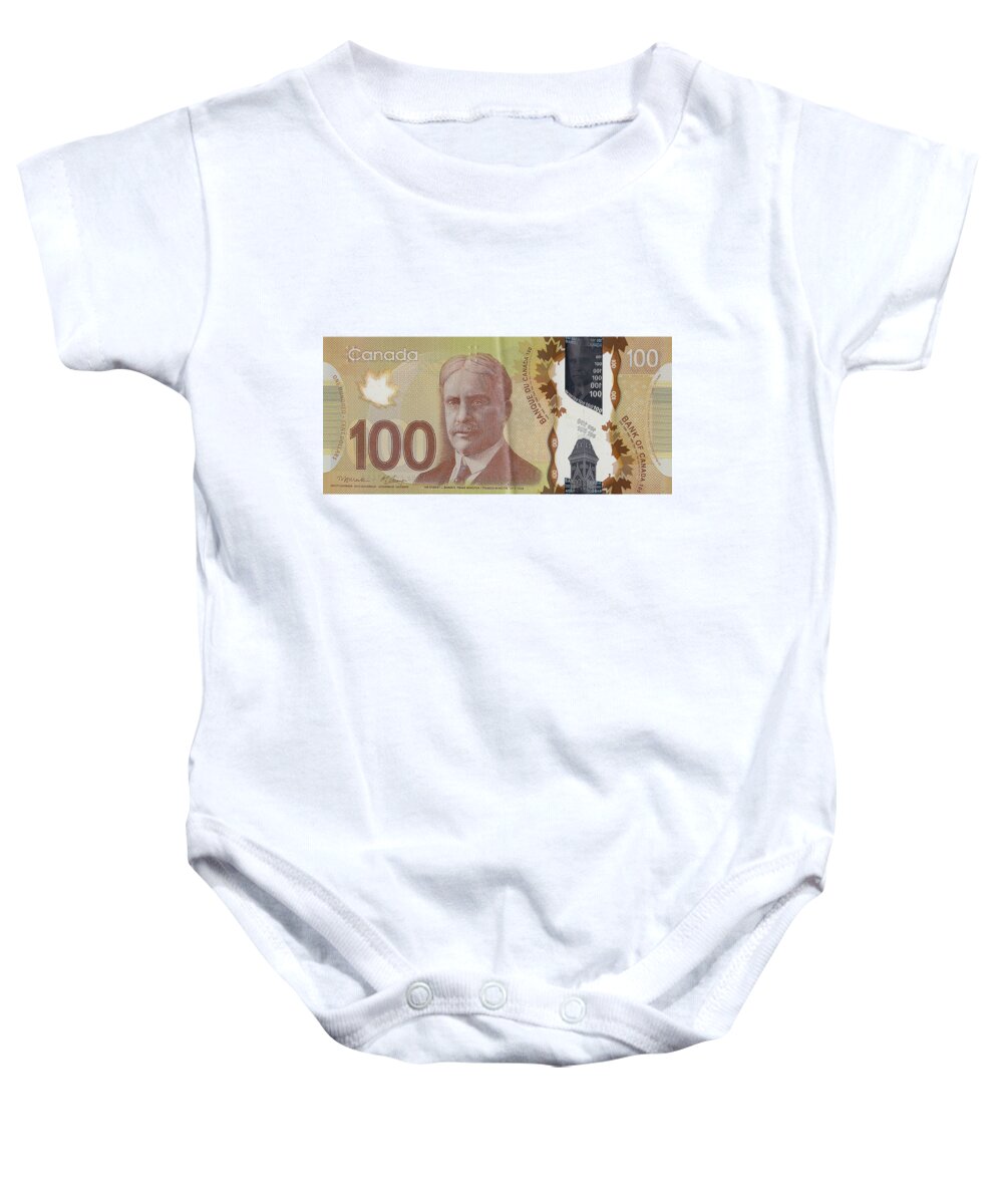 'paper Currency' By Serge Averbukh Baby Onesie featuring the digital art New One Hundred Canadian Dollar Bill by Serge Averbukh