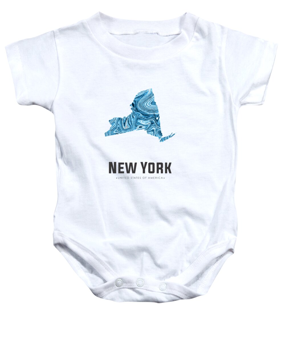 New York Baby Onesie featuring the mixed media New York Map Art Abstract in Blue by Studio Grafiikka