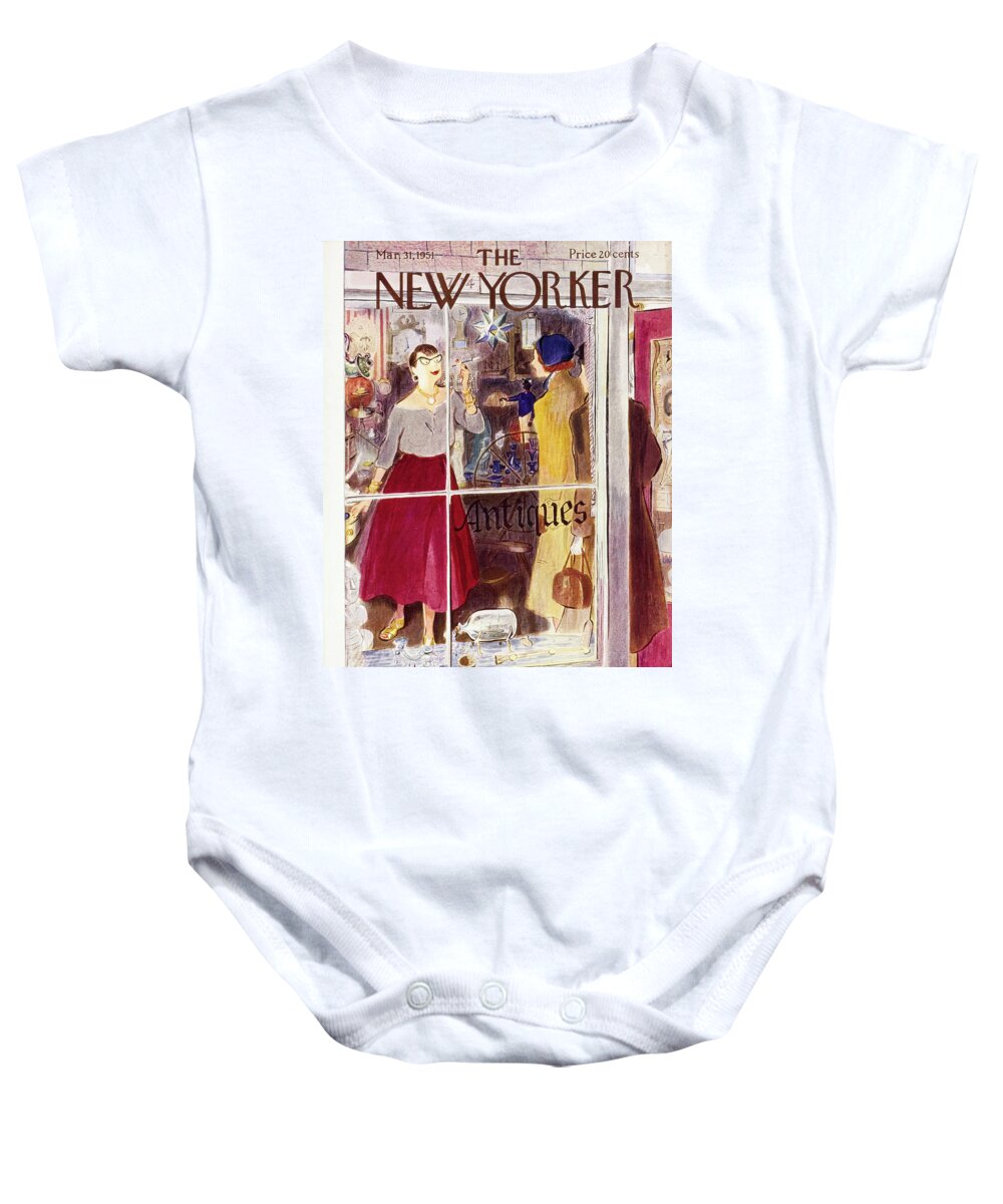 Greeting Baby Onesie featuring the painting New Yorker March 31 1951 by Garrett Price