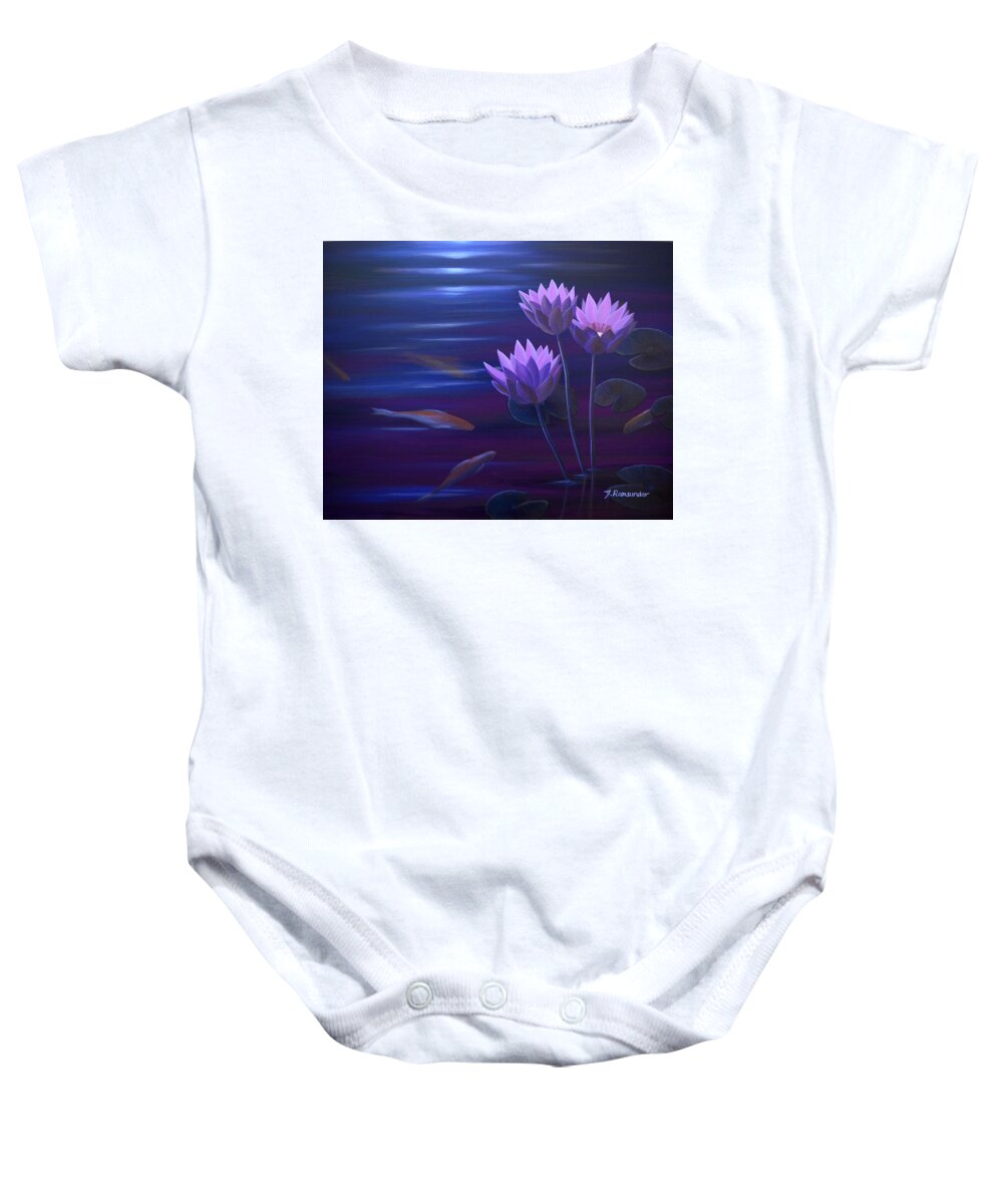 Lotus Baby Onesie featuring the painting Night of the Blue Moon by Torrence Ramsundar