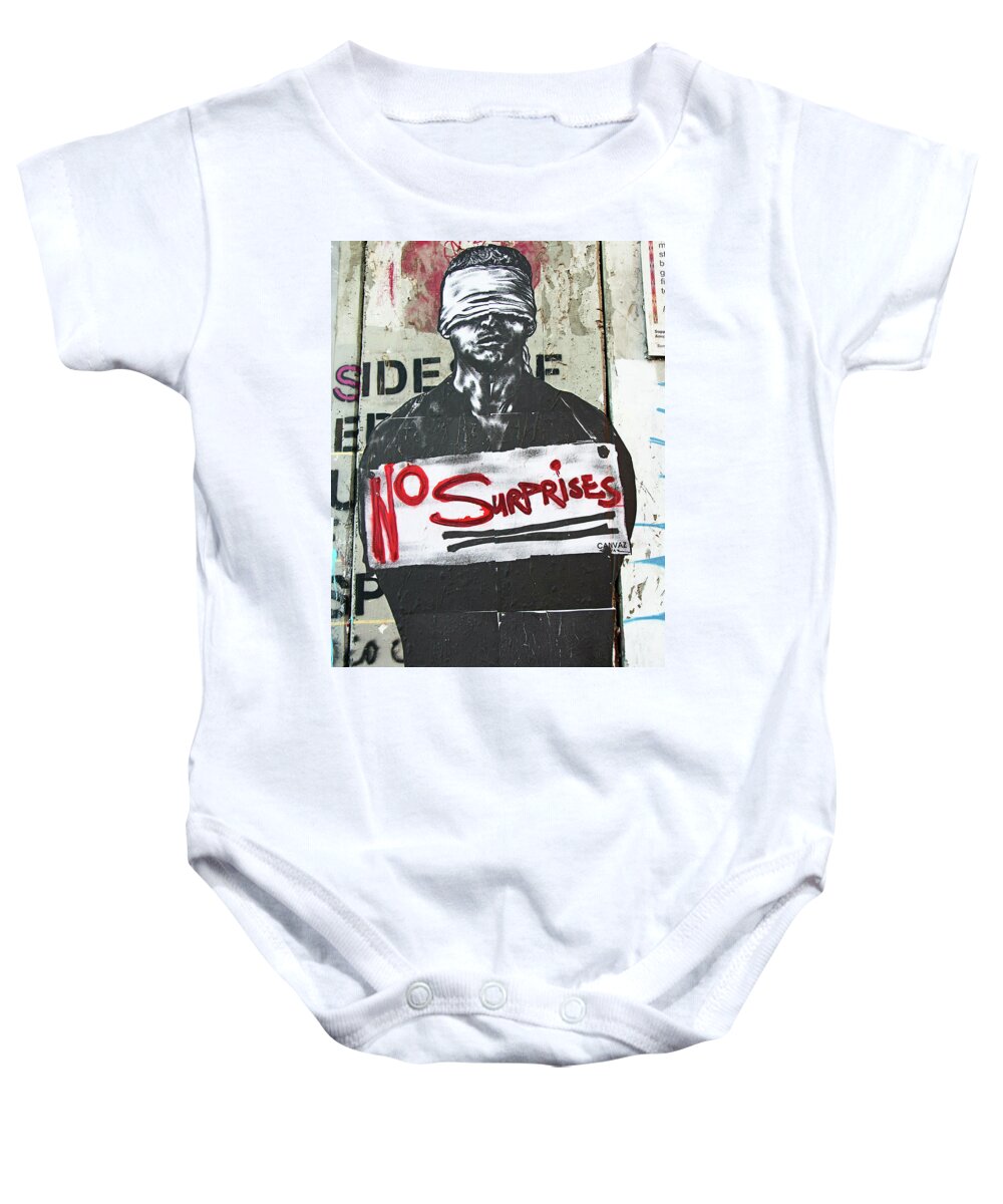 Surprises Baby Onesie featuring the photograph No Surprises by Munir Alawi