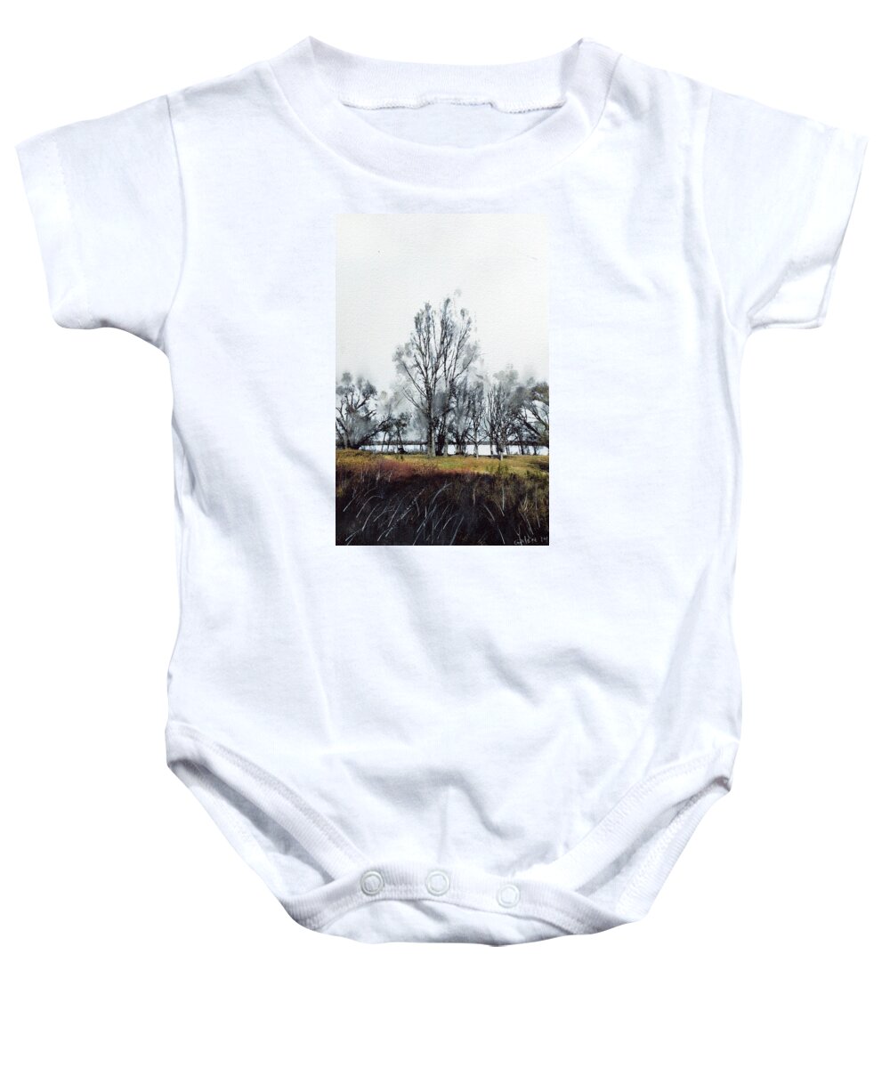 Landscape Baby Onesie featuring the painting November Trees by Glenn Galen