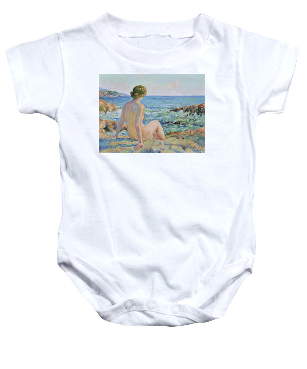 Nude Baby Onesie featuring the painting Nude on the coast monaco by Pierre Dijk