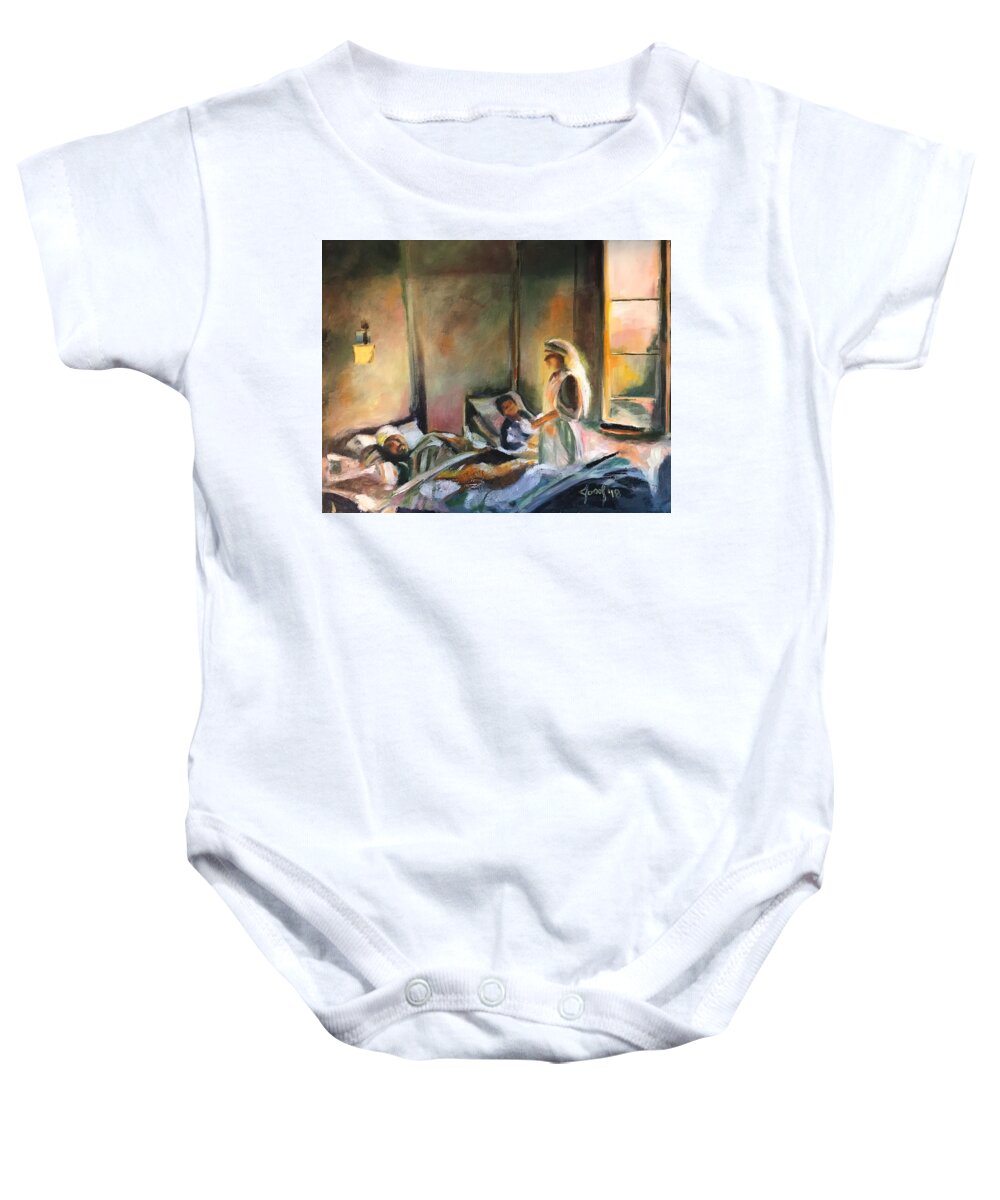 The Artist Josef Baby Onesie featuring the painting Nurses are Heroes to Heroes by the Artist Josef