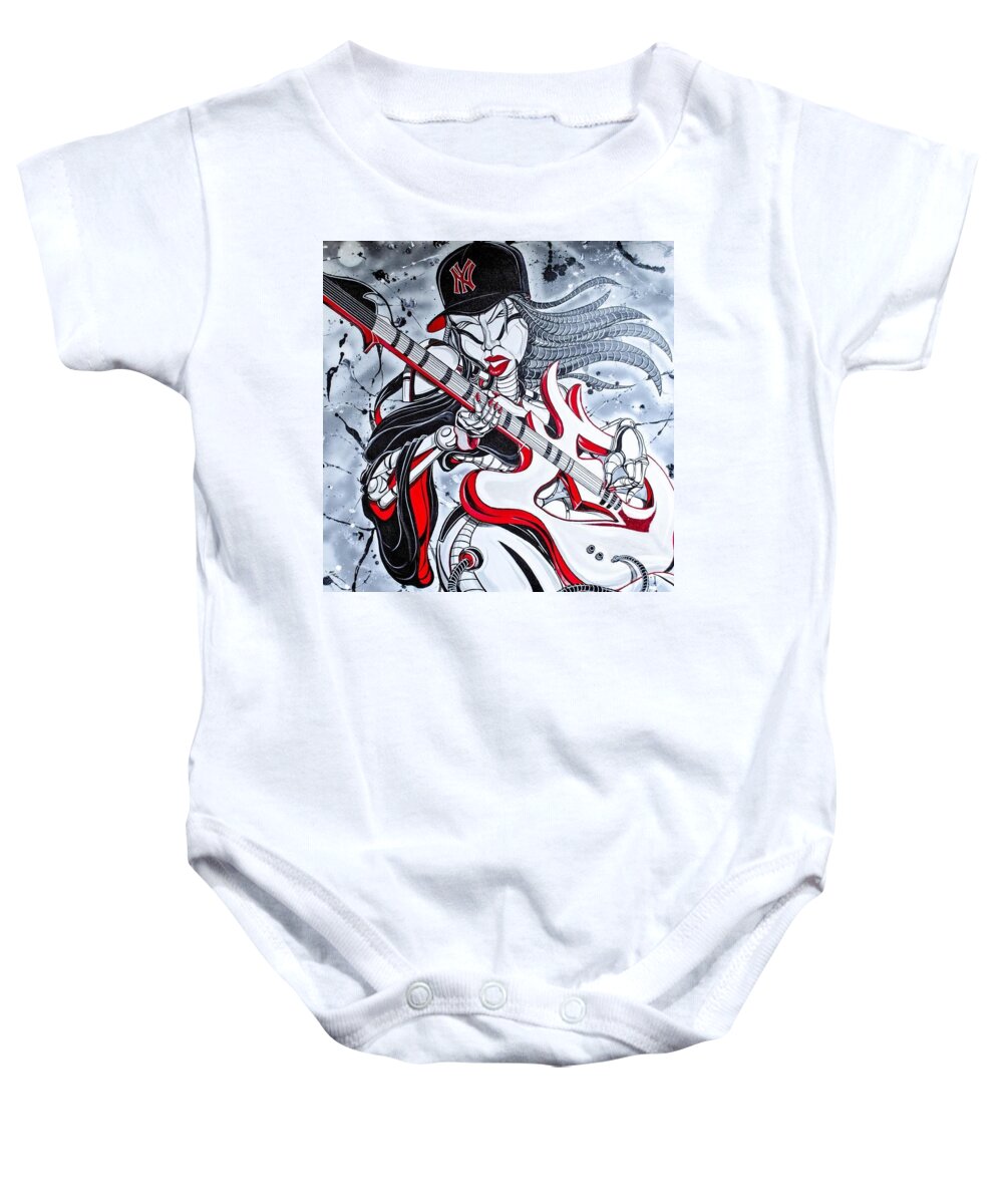 Jazz Player Baby Onesie featuring the mixed media NY Sound by Demitrius Motion Bullock