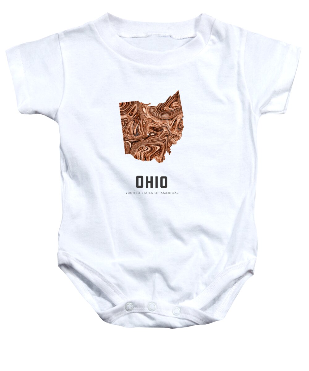 Ohio Baby Onesie featuring the mixed media Ohio Map Art Abstract in Brown by Studio Grafiikka