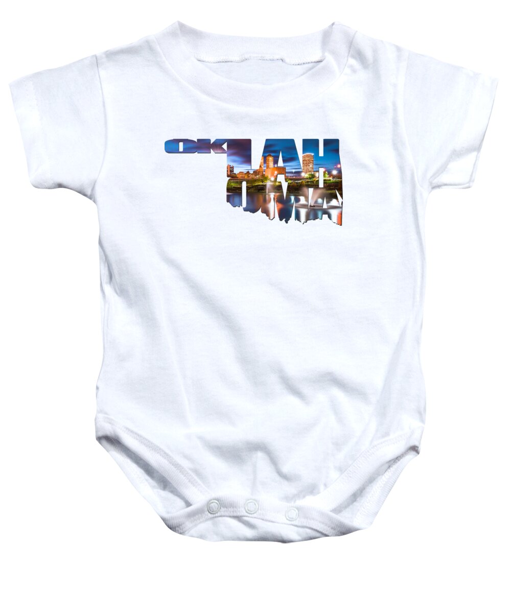 Tulsa Baby Onesie featuring the photograph Oklahoma Typographic Letters - Tulsa on the Water by Gregory Ballos