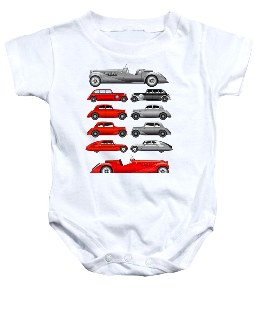 Car Baby Onesie featuring the digital art Old Cars by Michal Boubin
