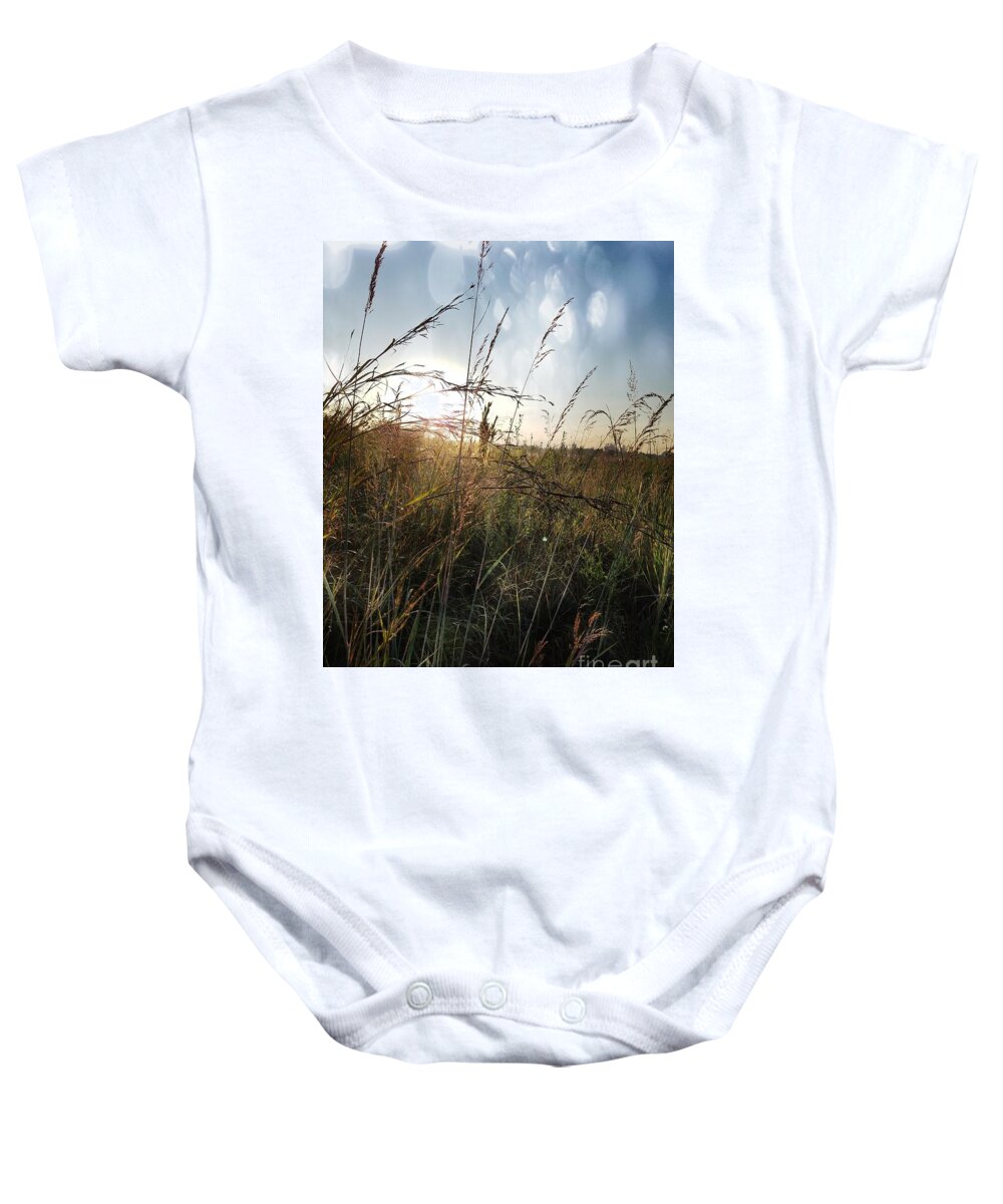 On The Prairie Baby Onesie featuring the photograph On the Prairie by Maria Urso