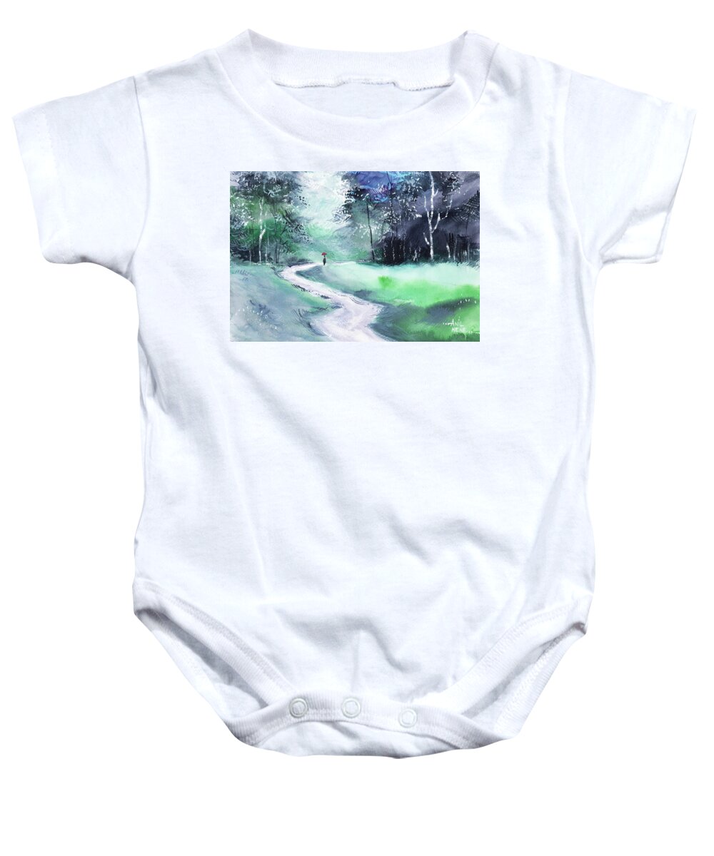 Nature Baby Onesie featuring the painting On The Way by Anil Nene