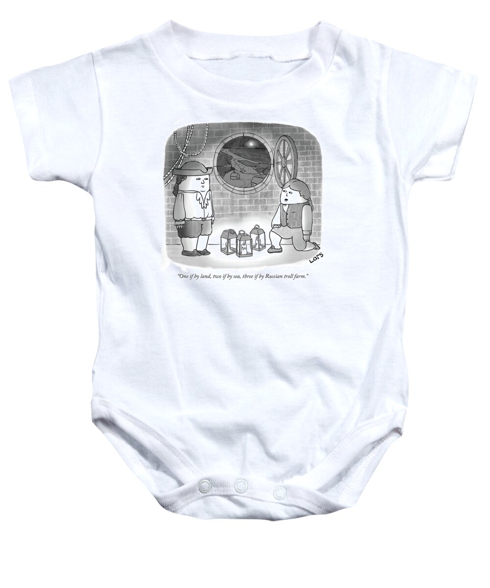 One If By Land Baby Onesie featuring the drawing One if by Land by Lars Kenseth