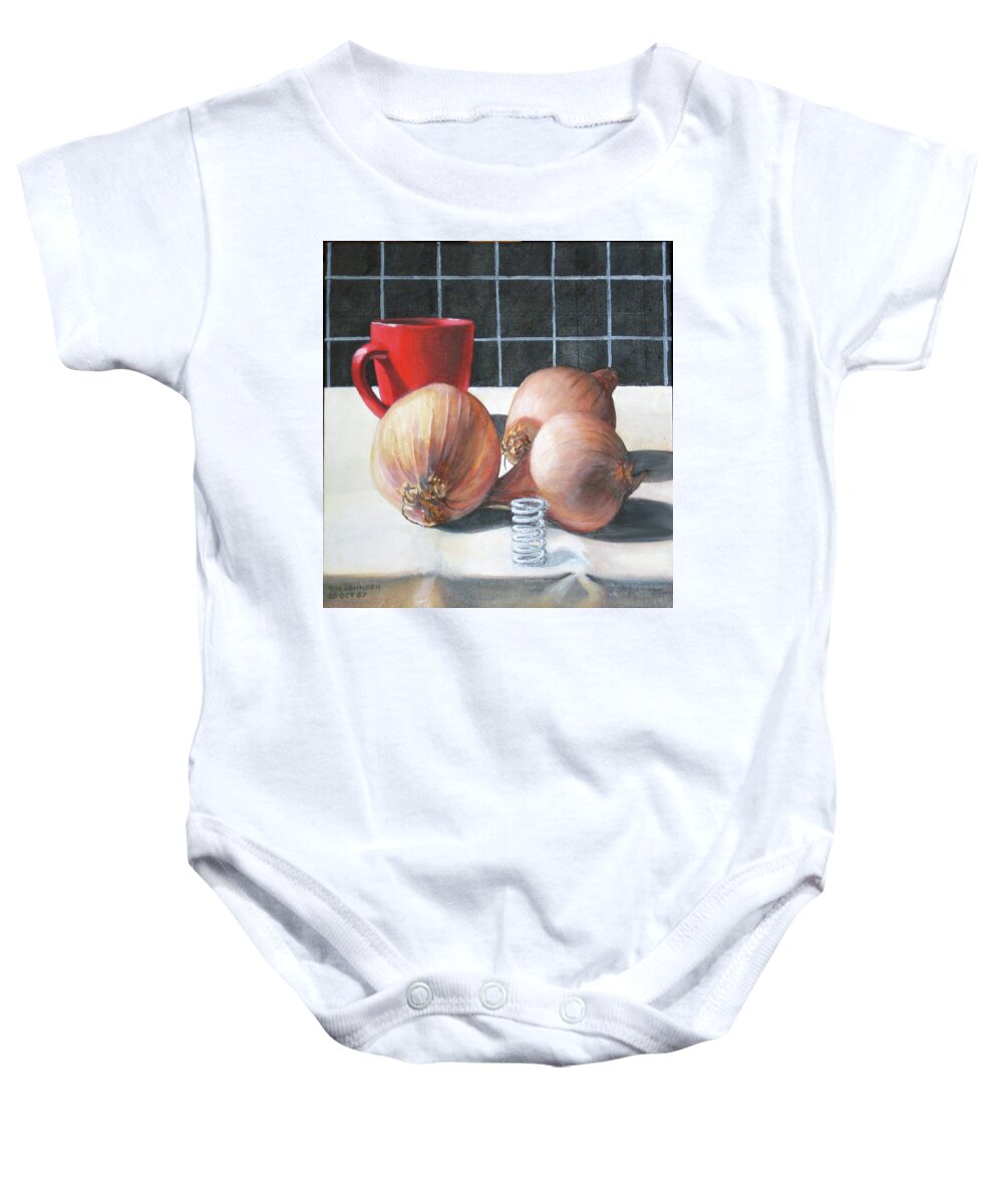  Baby Onesie featuring the painting Onions by Tim Johnson