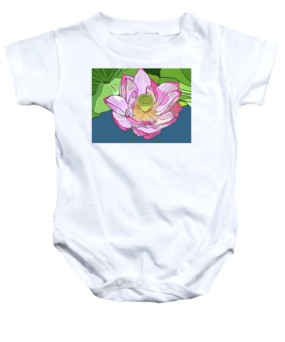 Lotus Baby Onesie featuring the painting Open Lotus by Jamie Downs