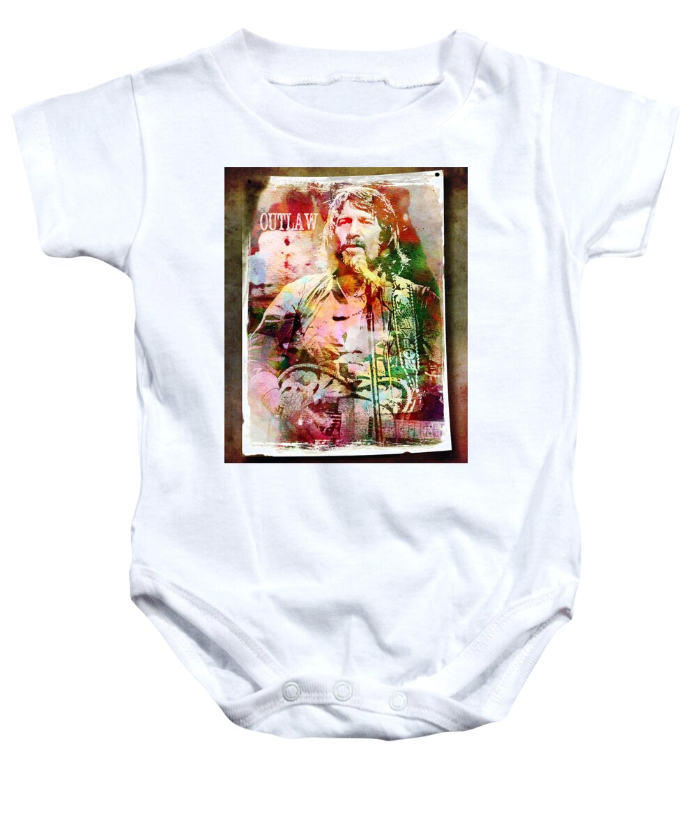 Waylon Jennings Baby Onesie featuring the digital art Outlaw by Mal Bray