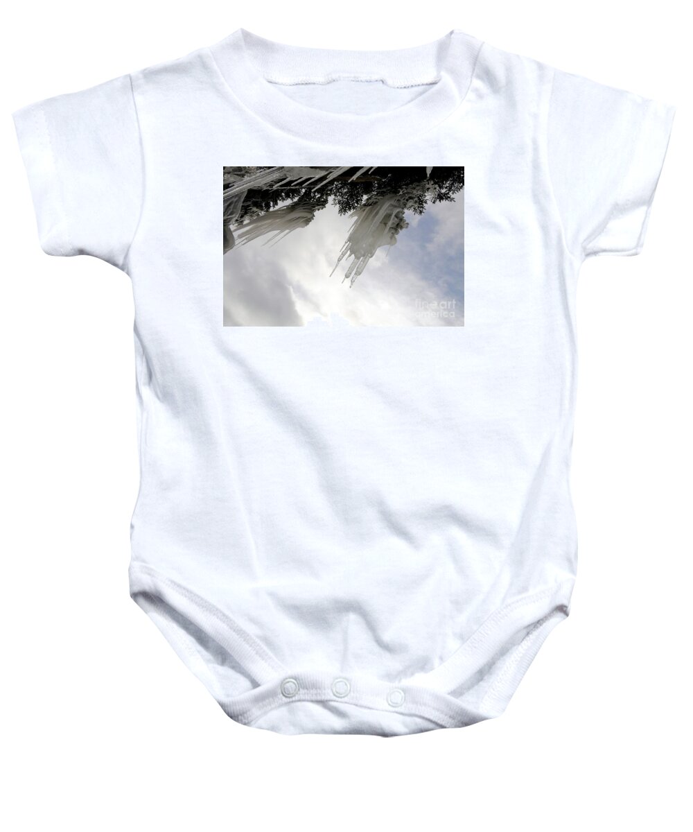 Lake Superior Baby Onesie featuring the photograph Overhanging Icicles by Sandra Updyke