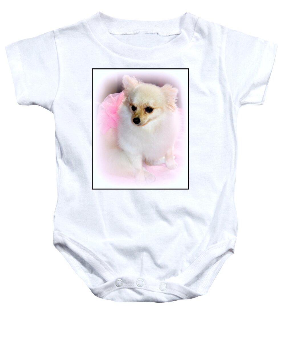 Pomeranian Baby Onesie featuring the photograph Pampered Pomeranian by Kathy White