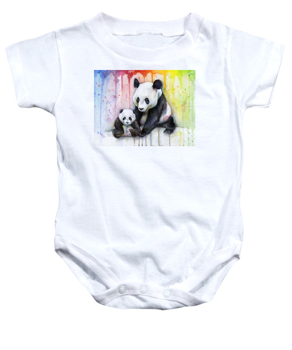 Watercolor Baby Onesie featuring the painting Panda Watercolor Mom and Baby by Olga Shvartsur
