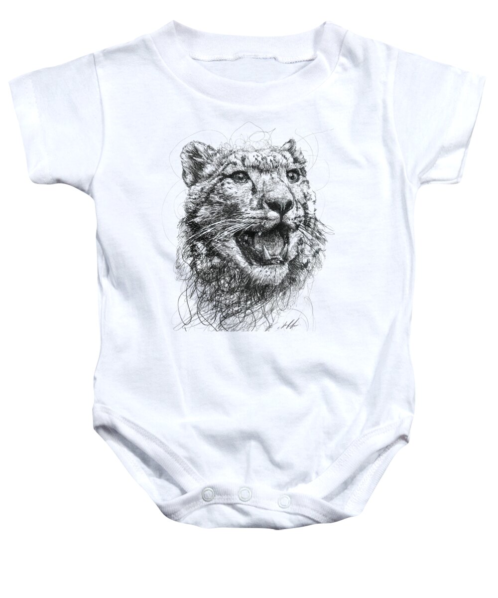 Lion Baby Onesie featuring the drawing Leopard by Michael Volpicelli