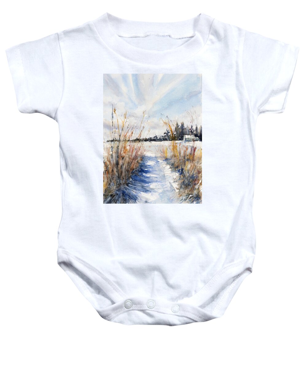 Watercolor Baby Onesie featuring the painting Path Shadows in the Way Back by Judith Levins
