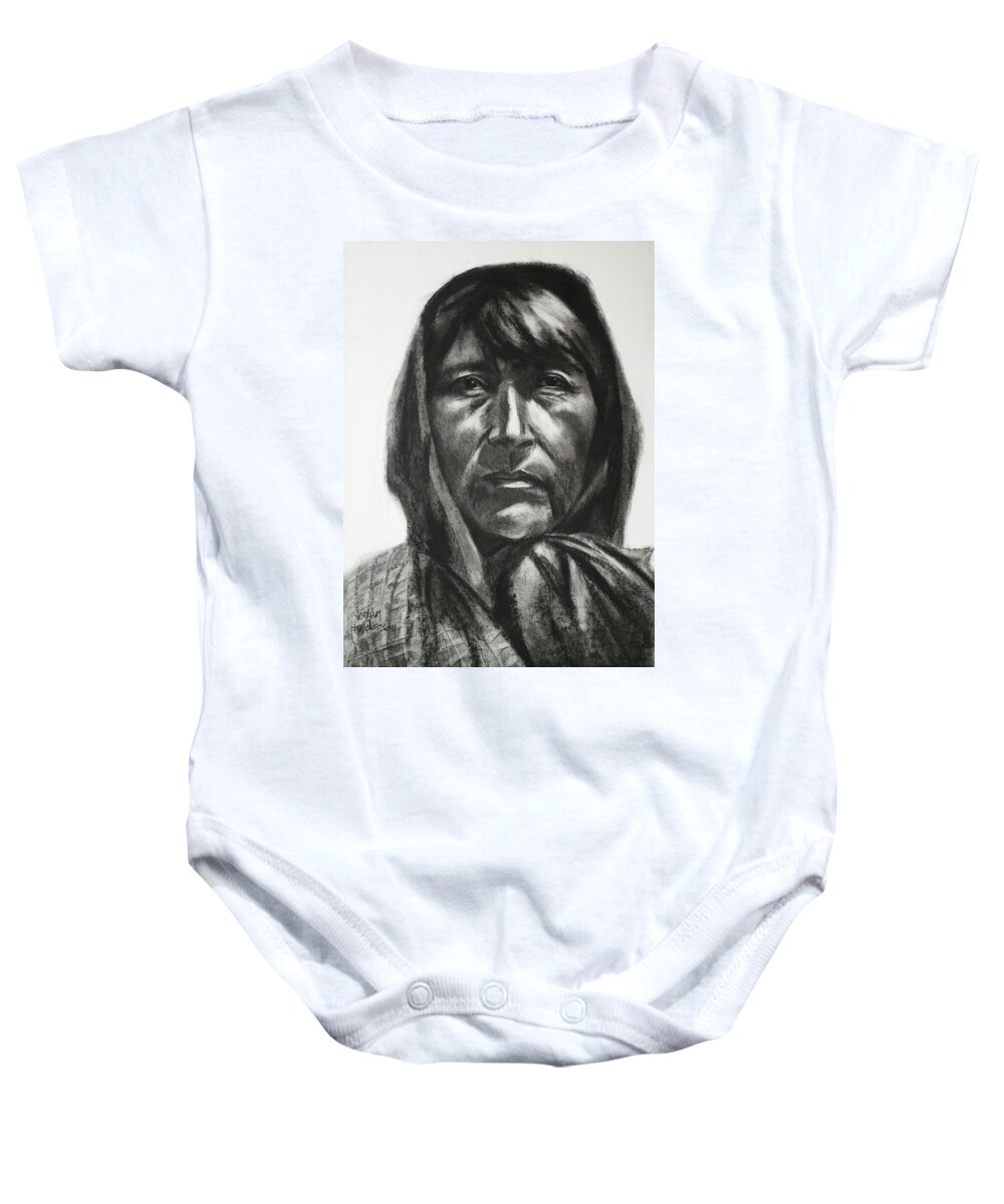 Portrait Baby Onesie featuring the drawing Woman of Pyramid Lake by Jordan Henderson