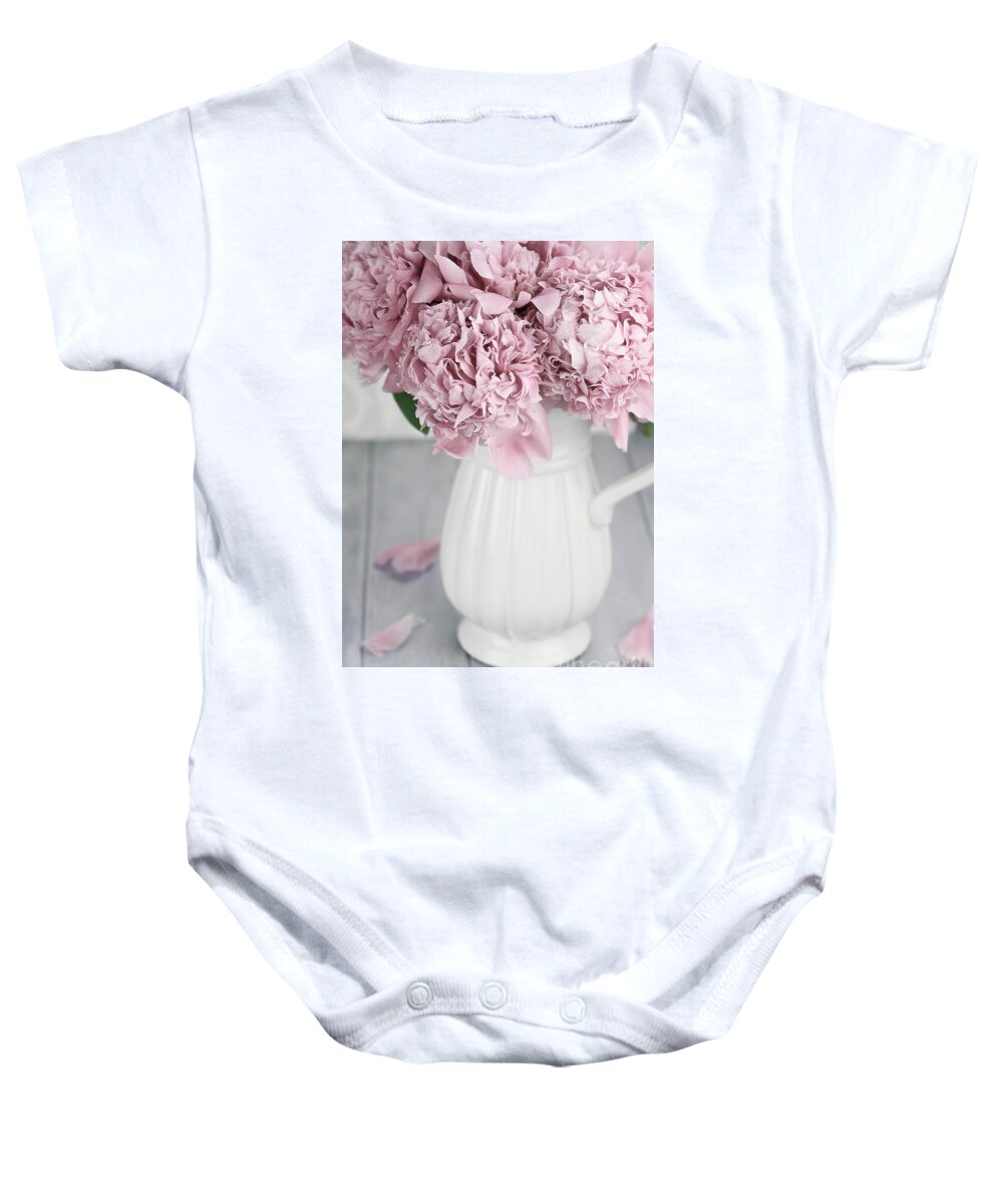 Peony;peonies;paeonia Suffruticosa;paeoniaceae;flower;flowers;pink;floral;overhead Baby Onesie featuring the photograph Peonies in a Vase by Stephanie Frey