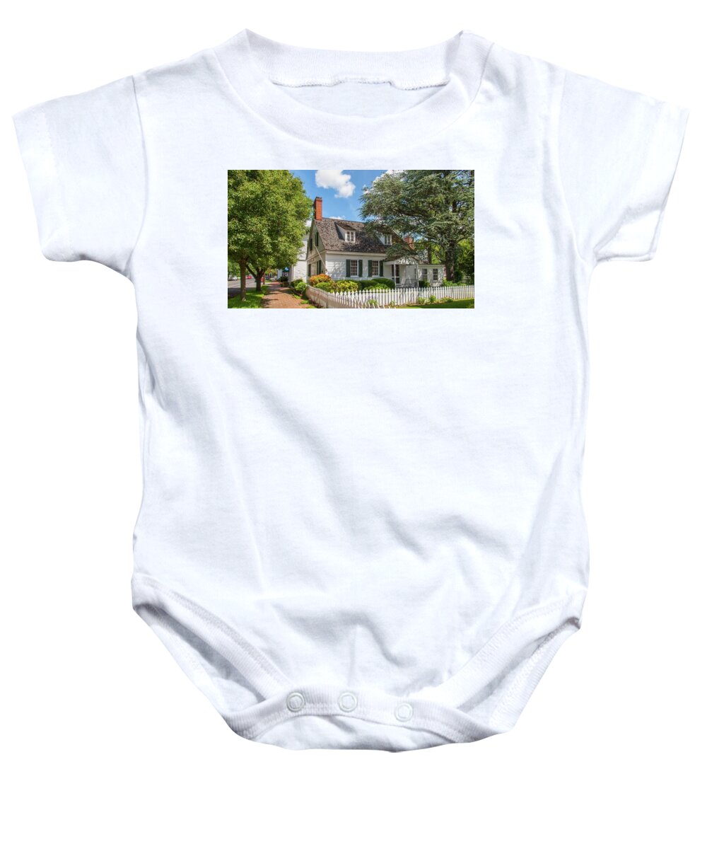 House Baby Onesie featuring the photograph Cottage with a Picket Fence by Charles Kraus
