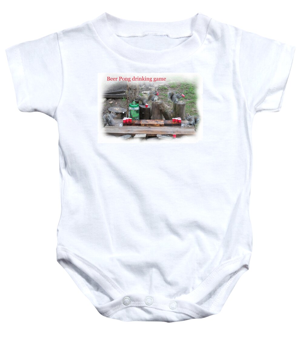 Squirrels Baby Onesie featuring the photograph Playing beer pong by Daniel Friend