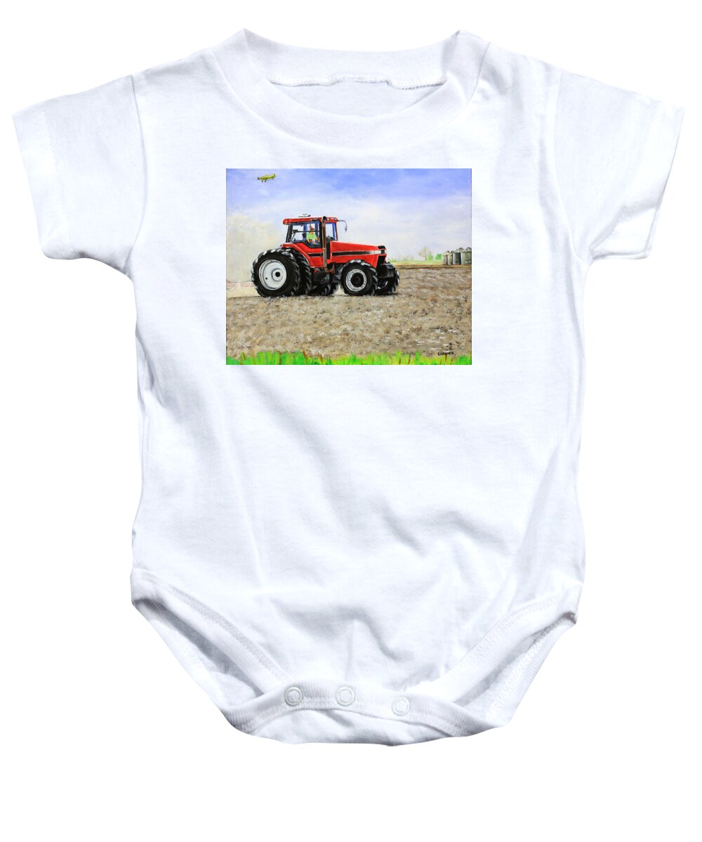 Farm Baby Onesie featuring the painting Plowing the Field by Karl Wagner