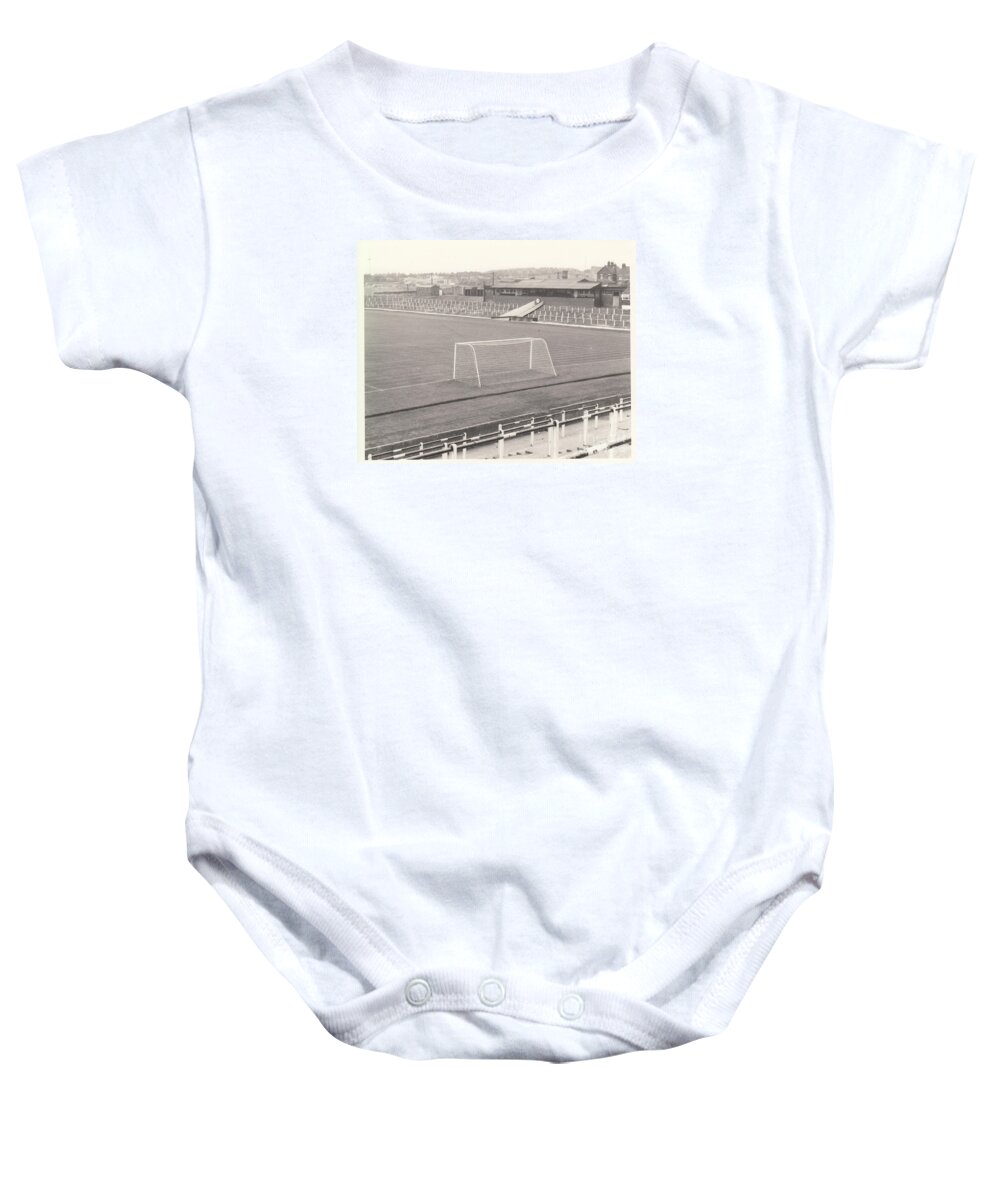  Baby Onesie featuring the photograph Port Vale - Vale Park - Lorne Street Stand 1 - BW - September 1968 by Legendary Football Grounds