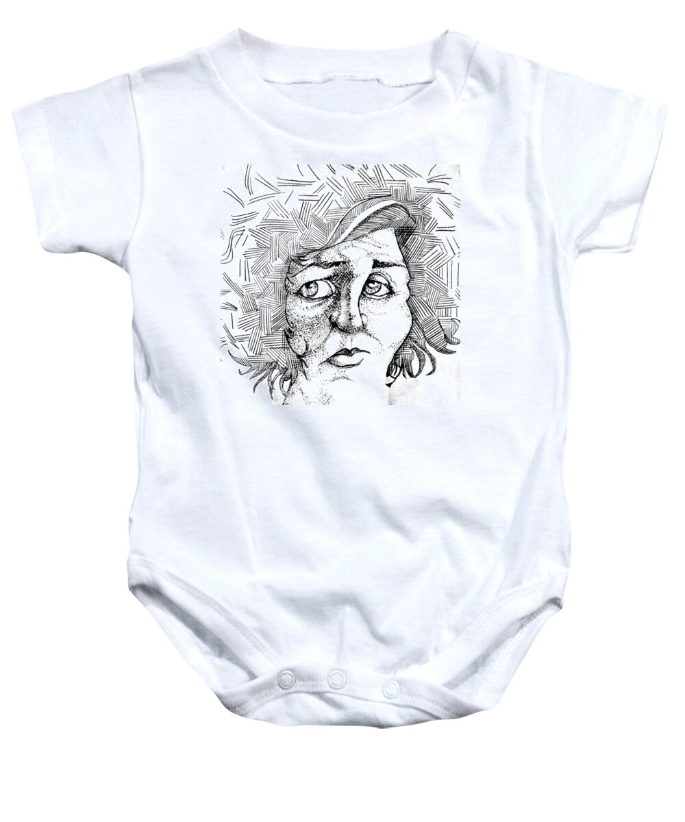 Drawing Baby Onesie featuring the drawing Portait of a Woman by Michelle Calkins