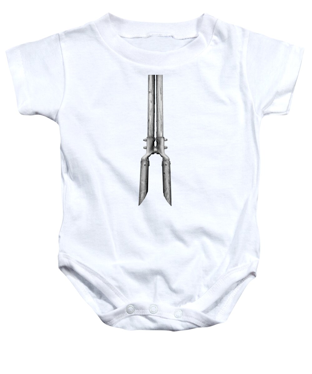 Art Baby Onesie featuring the photograph Post Hole Digger II on Plywood 73 in BW by YoPedro