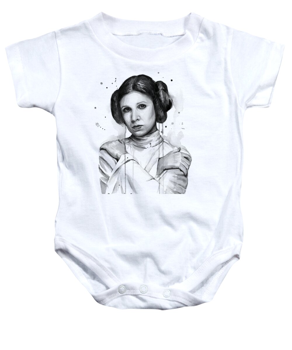 Leia Baby Onesie featuring the painting Princess Leia Portrait Carrie Fisher Art by Olga Shvartsur