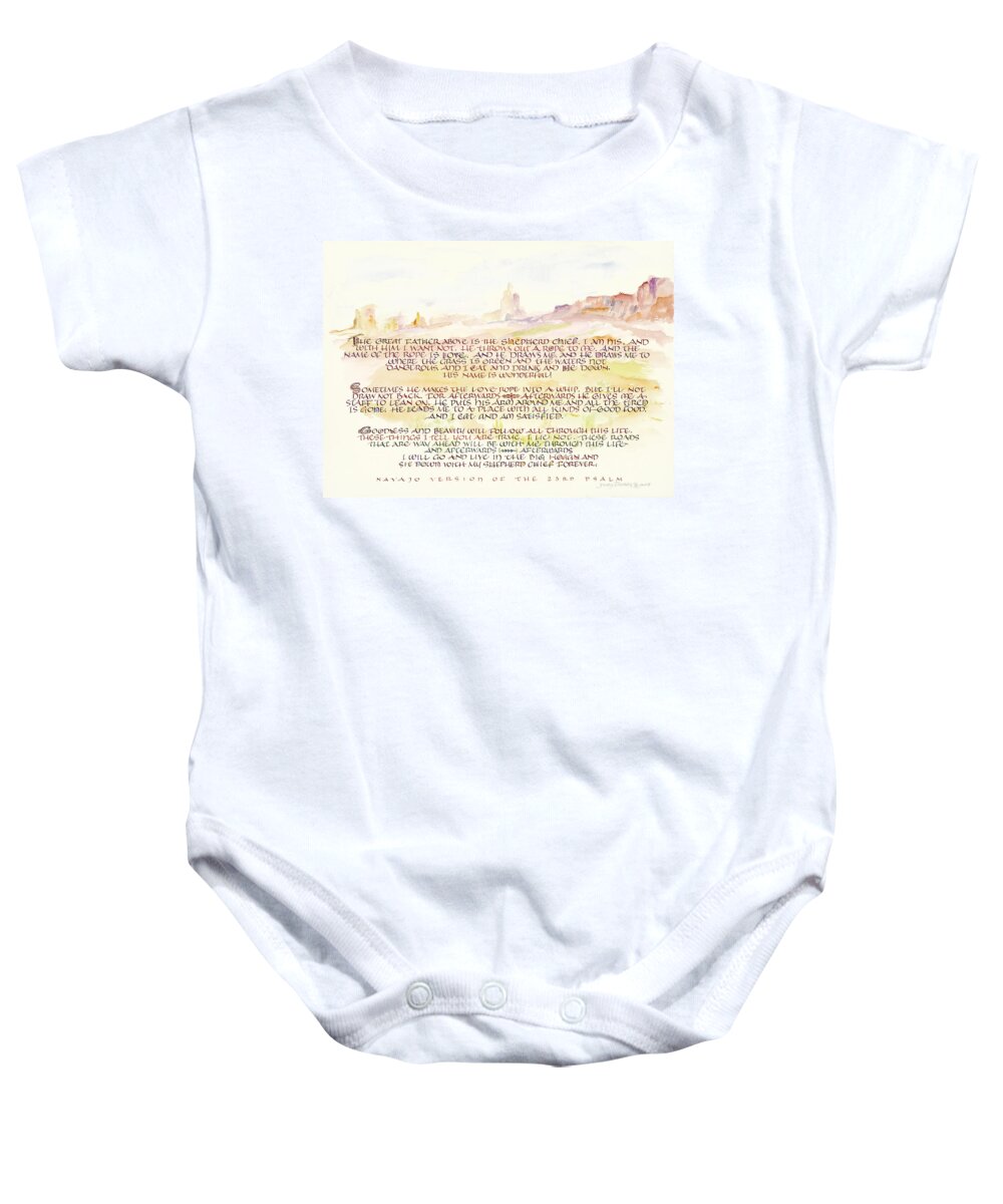 Christian Baby Onesie featuring the painting Psalm 23 Navajo Version by Judy Dodds