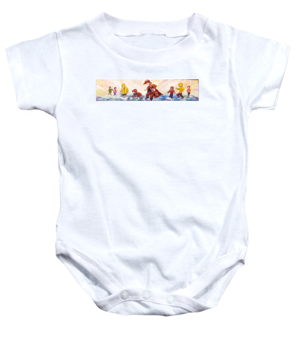 Mothers And Children Bonding Baby Onesie featuring the mixed media Puddle Jumpers by Naomi Gerrard