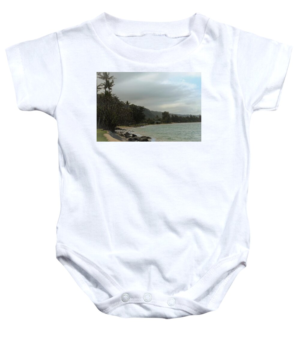 Shore Baby Onesie featuring the photograph Punaluu Shoreline by Carolyn Ricks