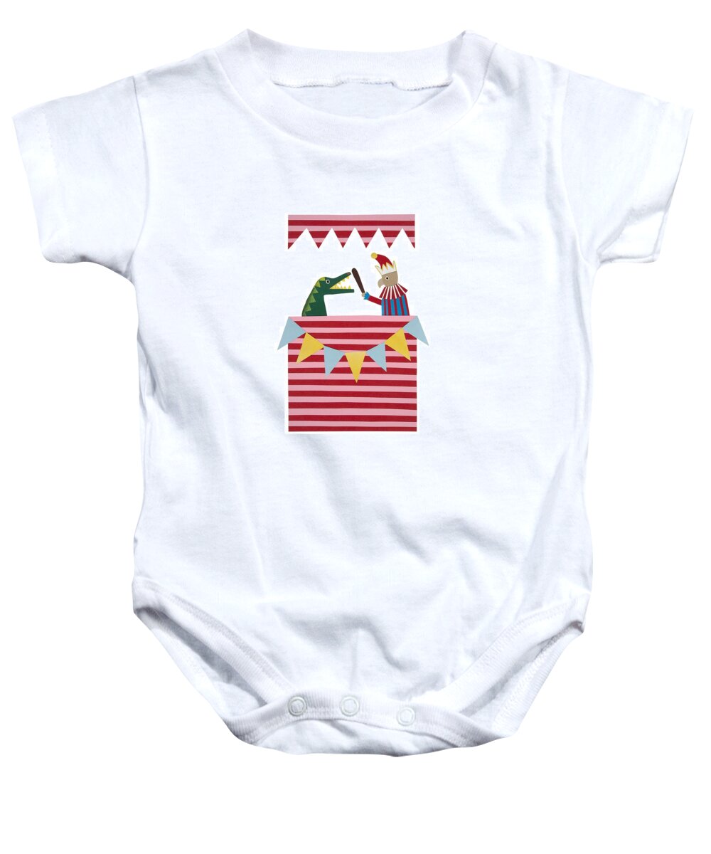 Punch And Judt Baby Onesie featuring the drawing Punch and Judy by Isobel Barber