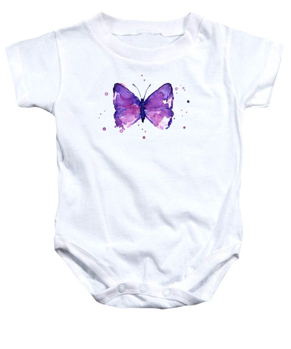 Watercolor Baby Onesie featuring the painting Purple Abstract Butterfly by Olga Shvartsur