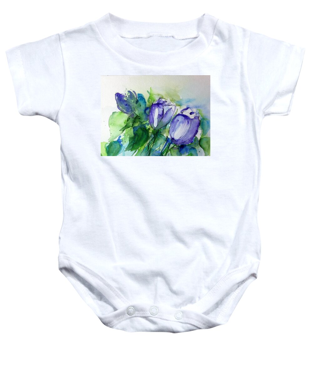 Flower Baby Onesie featuring the painting purple Tulips by Britta Zehm