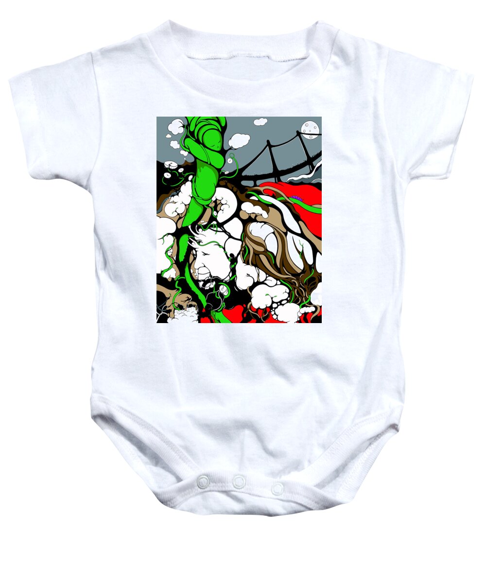 Modern Art Baby Onesie featuring the drawing QUAD Peace Planted 4 VINES by Craig Tilley