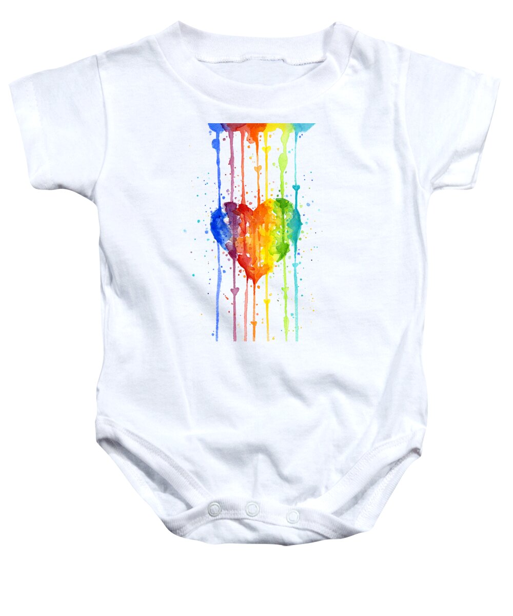 Heart Baby Onesie featuring the painting Rainbow Watercolor Heart by Olga Shvartsur