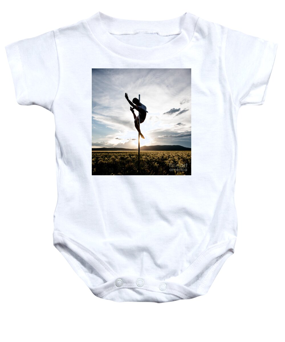 Location Baby Onesie featuring the photograph Reaching pole dance at sunset by Scott Sawyer